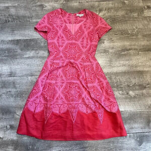 Jonathan Saunders Resort 2012 A Line Silk & Cotton Blend Dress in Red & Pink